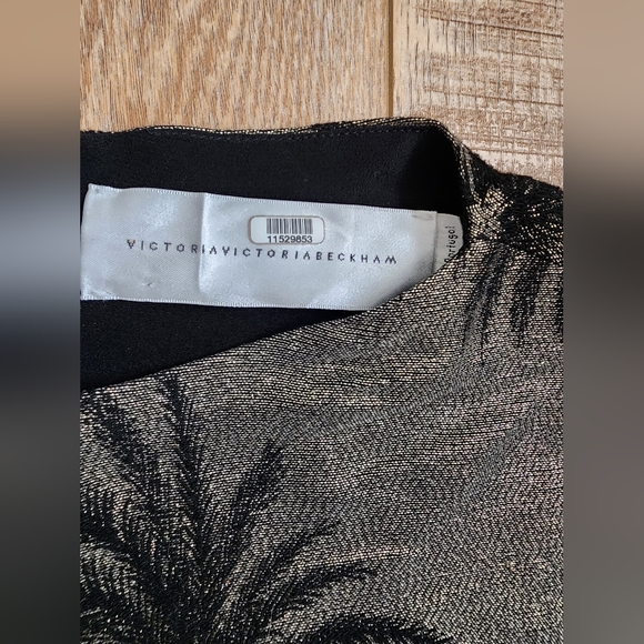 VICTORIA BECKHAM Pouf Sleeve Fireworks Gold Metallic Jacquard Shift Dress US 6 S - Picture 5 of 10